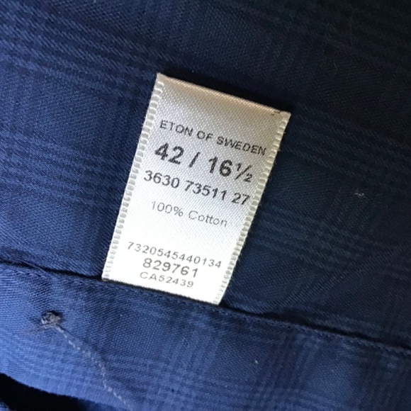 ETON slim dark blue checkered shirt Sz 16.5 made in Europe - Picture 2 of 9